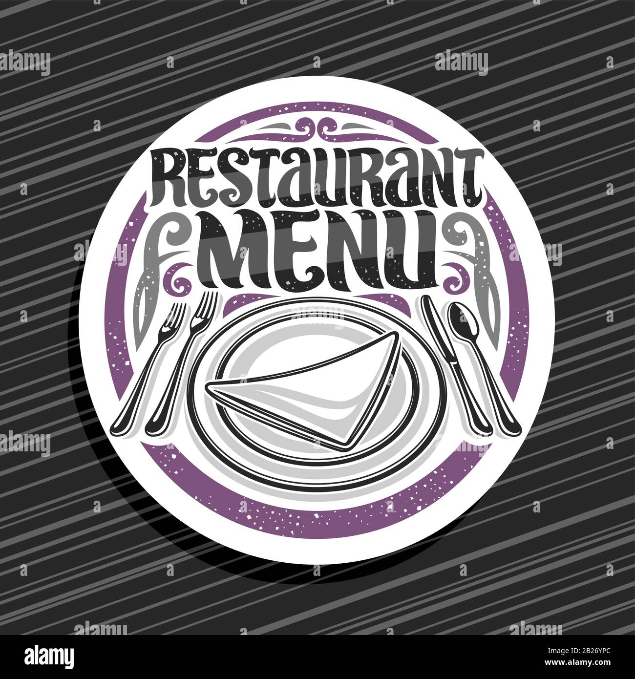 Vector logo for Restaurant Menu, white circle badge with illustration