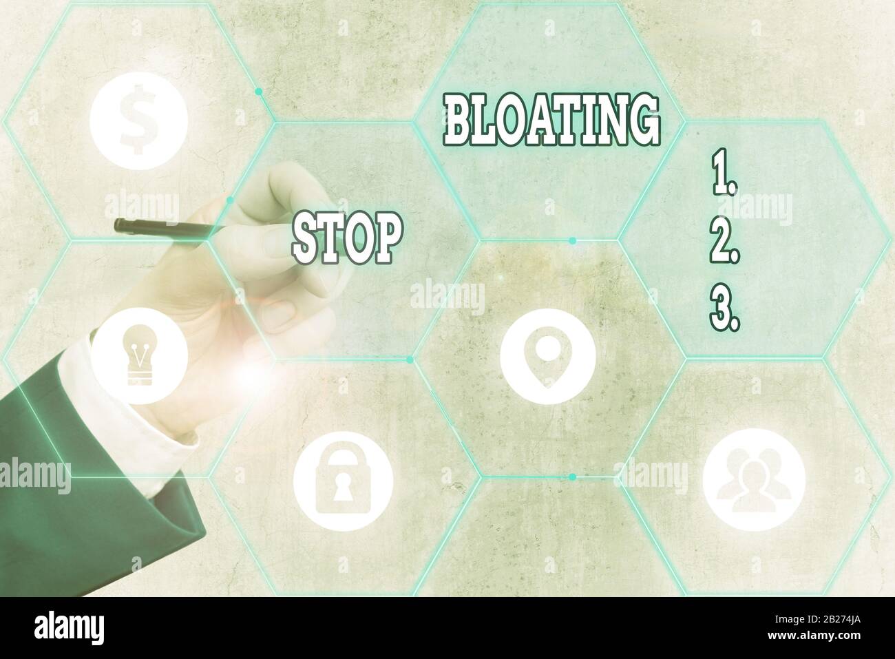 Conceptual Hand Writing Showing Stop Bloating Concept Meaning To End The Condition Where Your Belly Feels Full And Tight Stock Photo Alamy