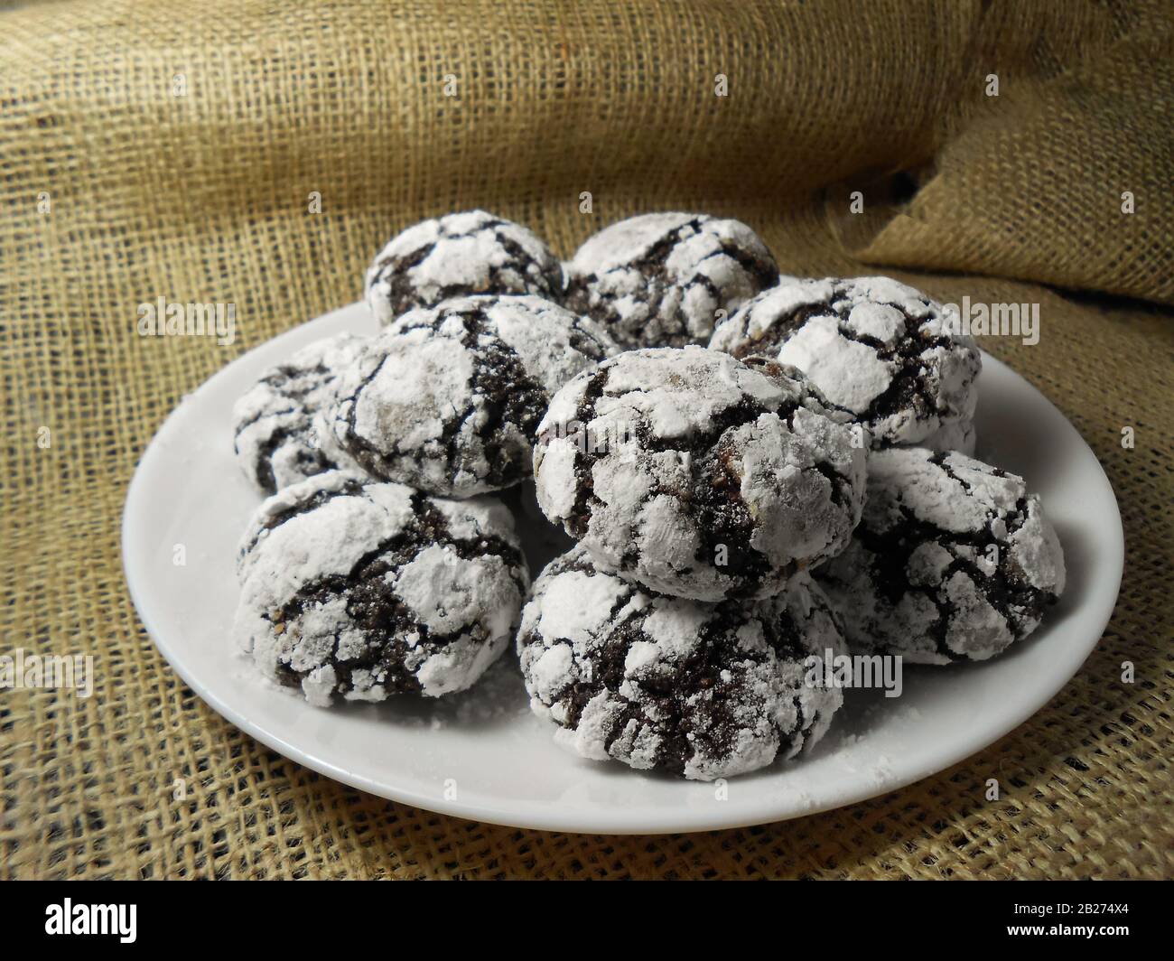 Homemade chocolate cookies. Chocolate brownie cookies in powdered sugar