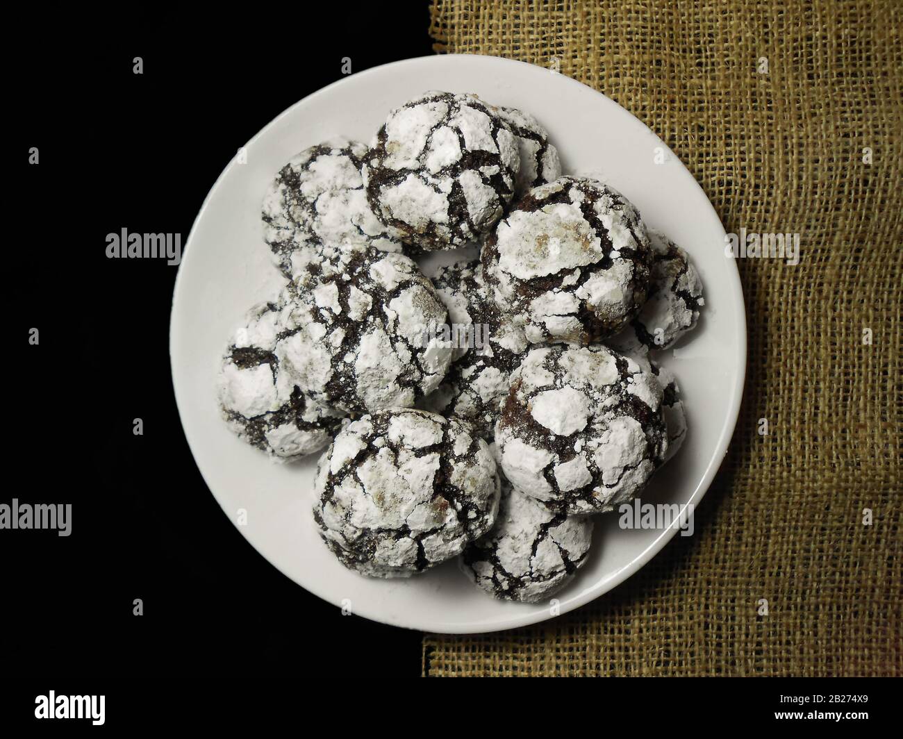 Homemade Chocolate Cookies Chocolate Brownie Cookies In Powdered Sugar In Black Background Selective Focus Stock Photo Alamy