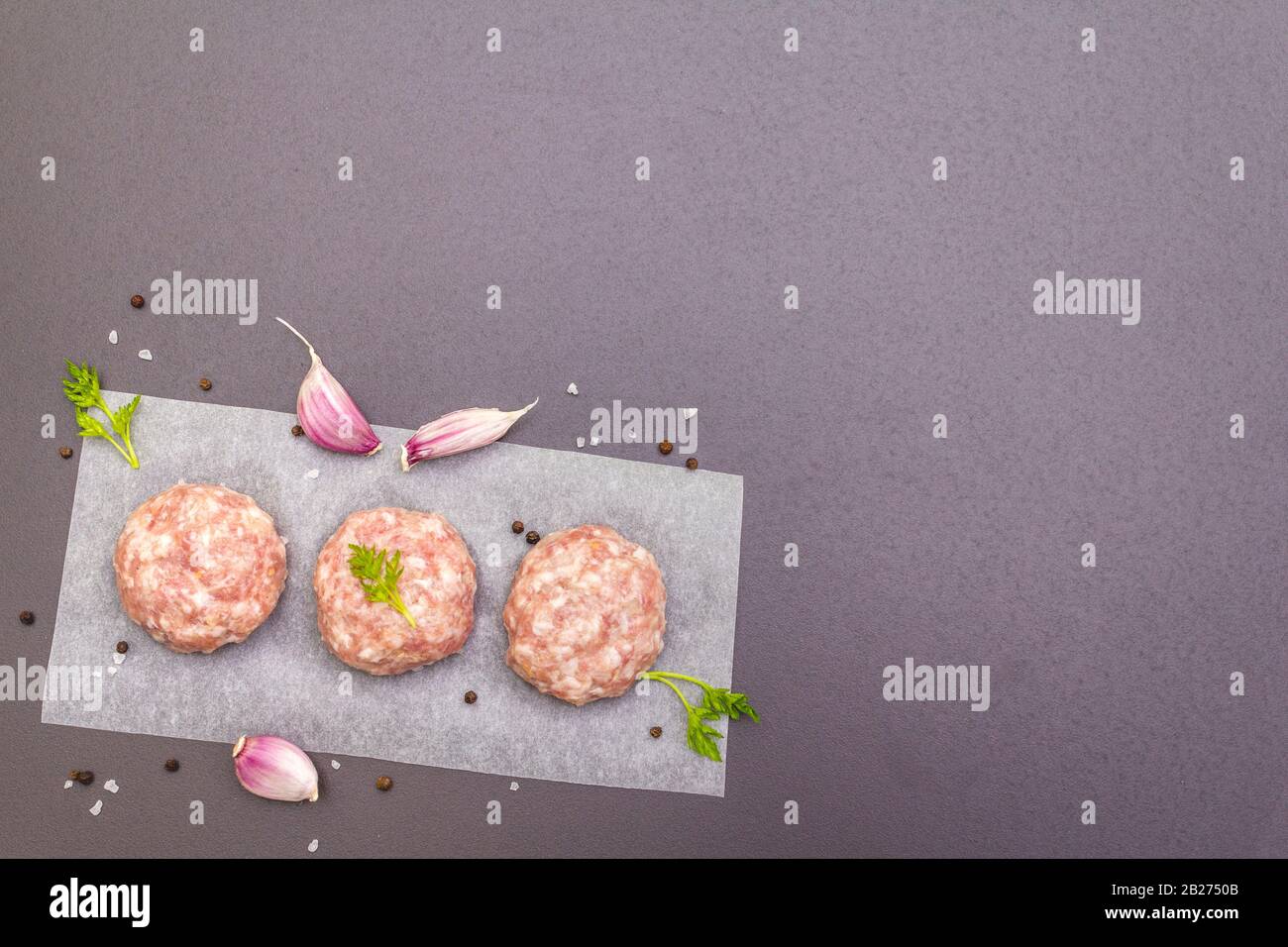 Raw fresh pork cutlets with spices and vegetables Healthy eating