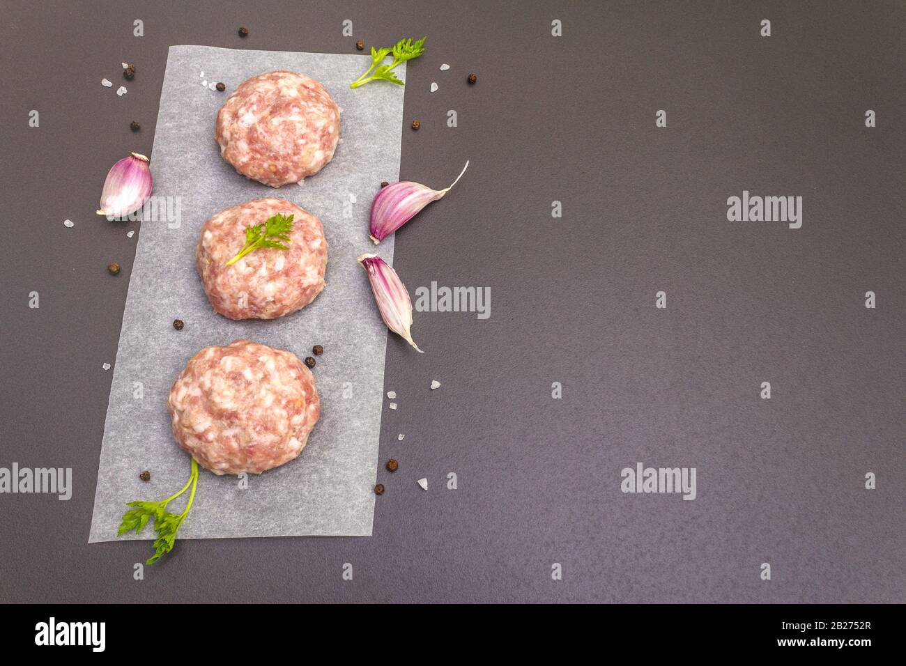 Raw fresh pork cutlets with spices and vegetables Healthy eating