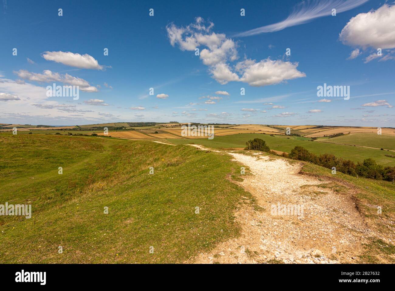 The view to the north and Chanctonbury Ring from Cissbury Ring in the South Downs National Park, West Sussex, southern England, UK. Stock Photo