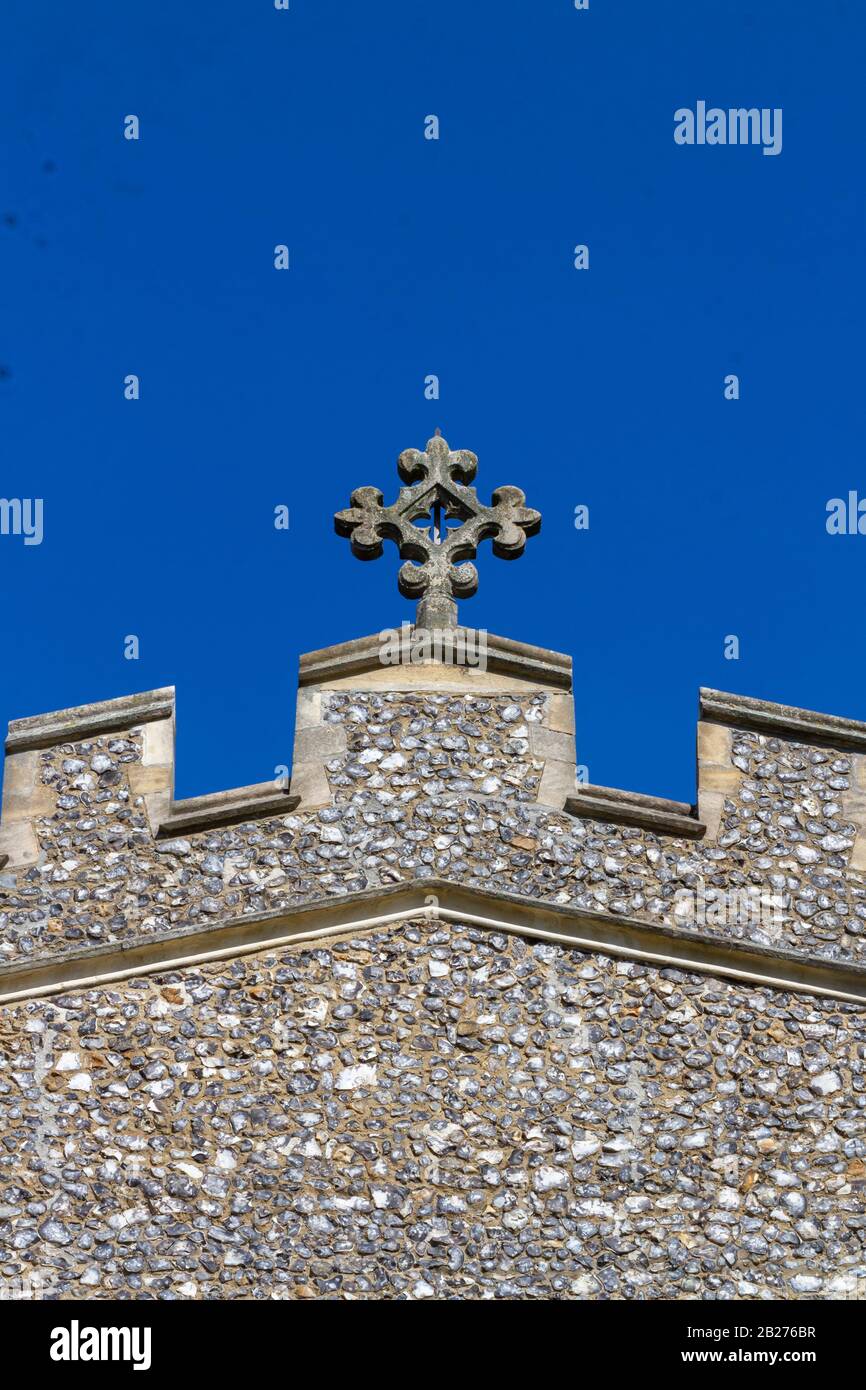 Rose Cross seen in front of blue sky on ST Marys Church in Ware, Hertfordshire, Stock Photo