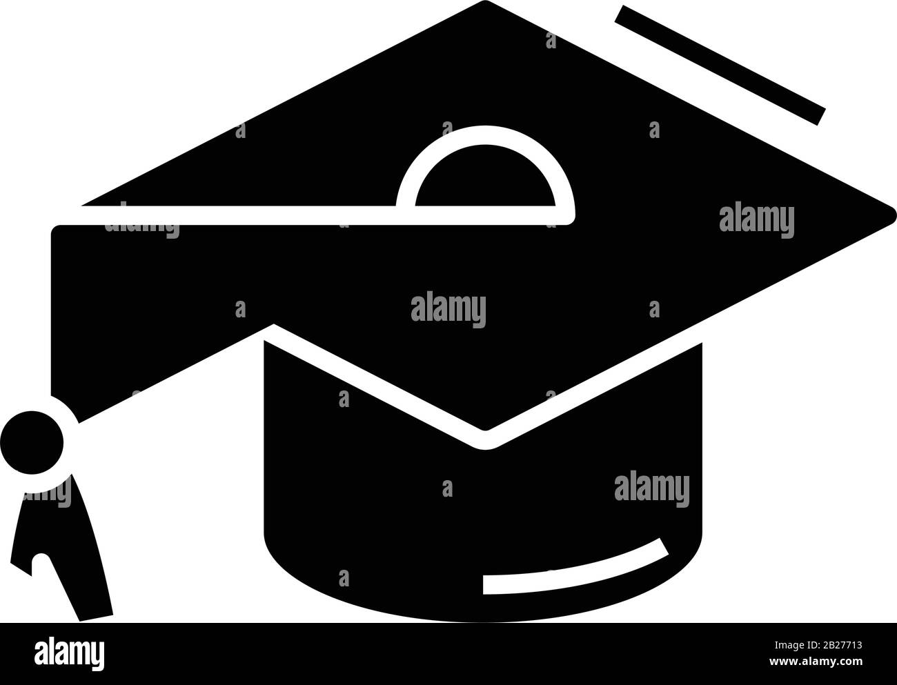 Graduation black icon, concept illustration, vector flat symbol, glyph sign. Stock Vector