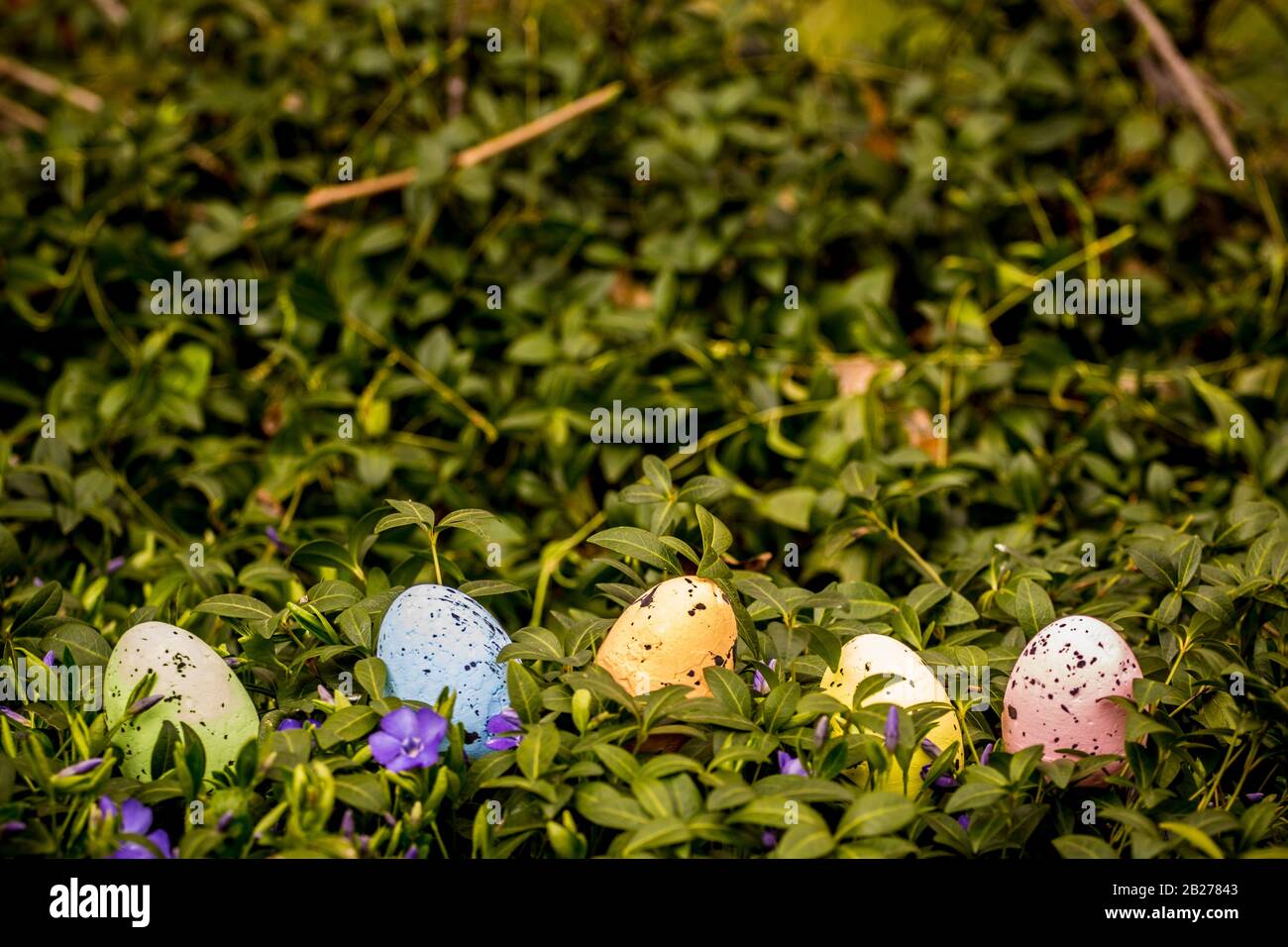 Colourful easter eggs in the grass Stock Photo
