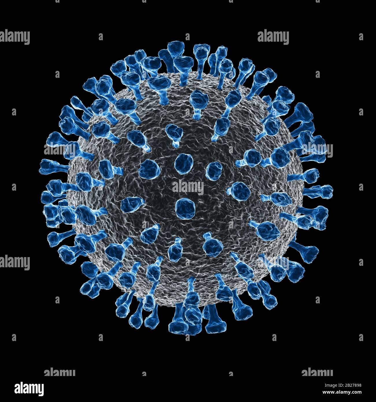 Virus isolated on black background. Blue color. 3d illustration. Stock Photo