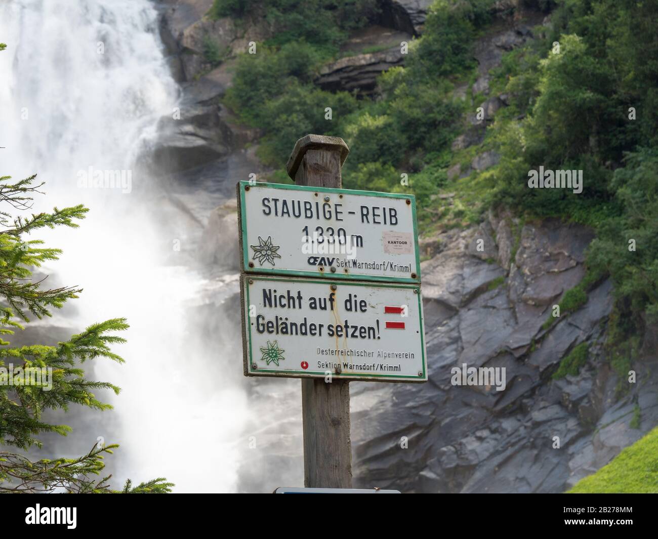 Information board in front of Krimml Waterfalls (Krimmler Wasserfälle) in Austria Stock Photo