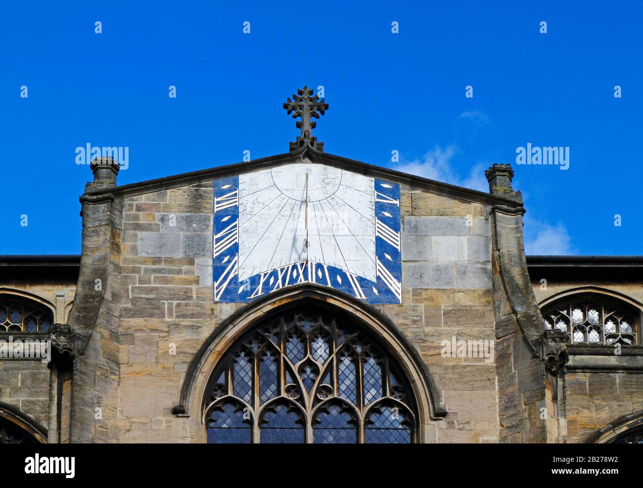 A view of the sundial at the Church of St Peter Mancroft in the centre of the City of Norwich, Norfolk, England, United Kingdom, Europe. Stock Photo