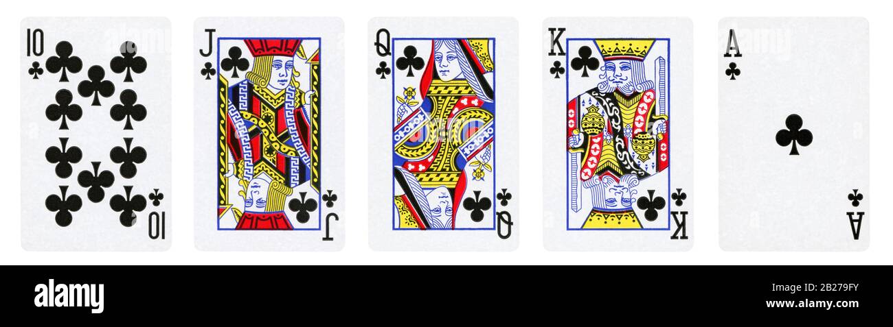 Clubs Suit Vintage Playing Cards, Set include Ace, King, Queen, Jack and  Ten - isolated on white Stock Photo - Alamy