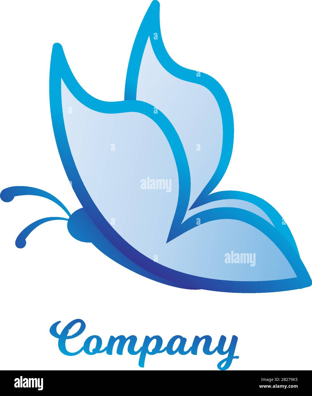 Abstract Flying Butterfly logo design template. Animal Logo Concept Isolated on white background. Colorful of Baby blue gradation color. Stock Vector