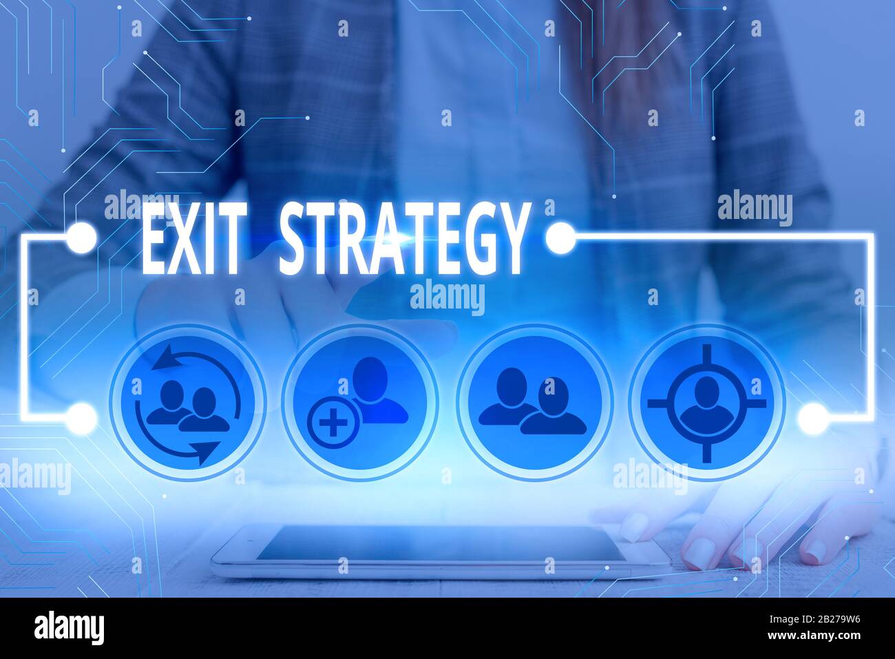 Writing note showing Exit Strategy. Business concept for Extricating oneself from a situation that is become difficult Stock Photo