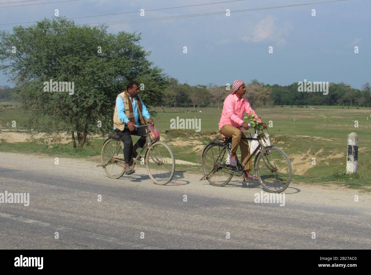In Rural Nepalis men go on bicycles to far off towns for work, Rohini Rural Area, Rupandehi, Nepal. Stock Photo