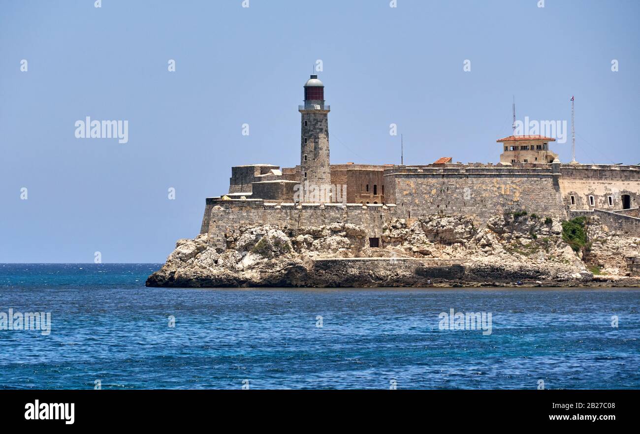 Lighthouse scenic view in Cuba. Faro Castillo del Morro is a lighthouse