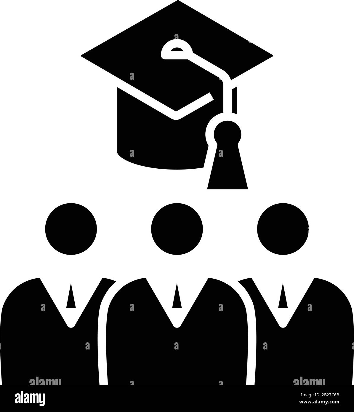 Graduates black icon, concept illustration, vector flat symbol, glyph sign. Stock Vector