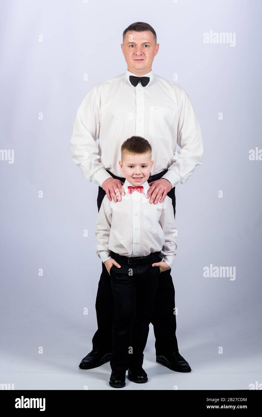 Father and son formal clothes outfit. Formal event. Grow up gentleman.  Gentleman upbringing. Little son following fathers example of noble man.  Gentleman upbringing. Visit theatre dress code Stock Photo - Alamy