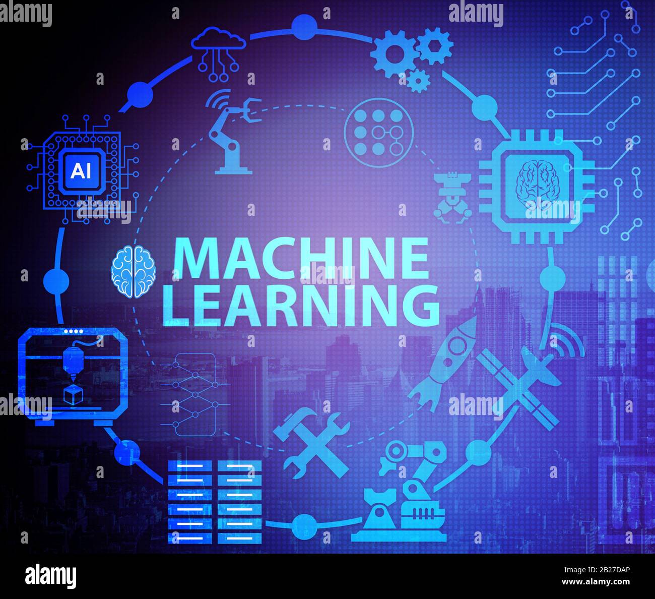 The concept of modern it technology with machine learning Stock Photo ...