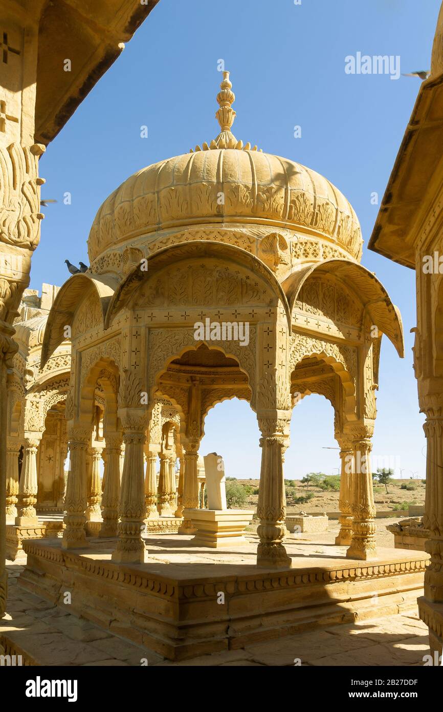 Jaisalmer, Rajasthan, India- Feb 17,2020. A View Of Royal Cenotaphs In Bada Bagh Stock Photo