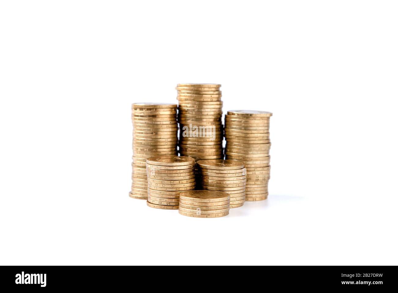 Stack of golden coins isolated on white background Stock Photo - Alamy