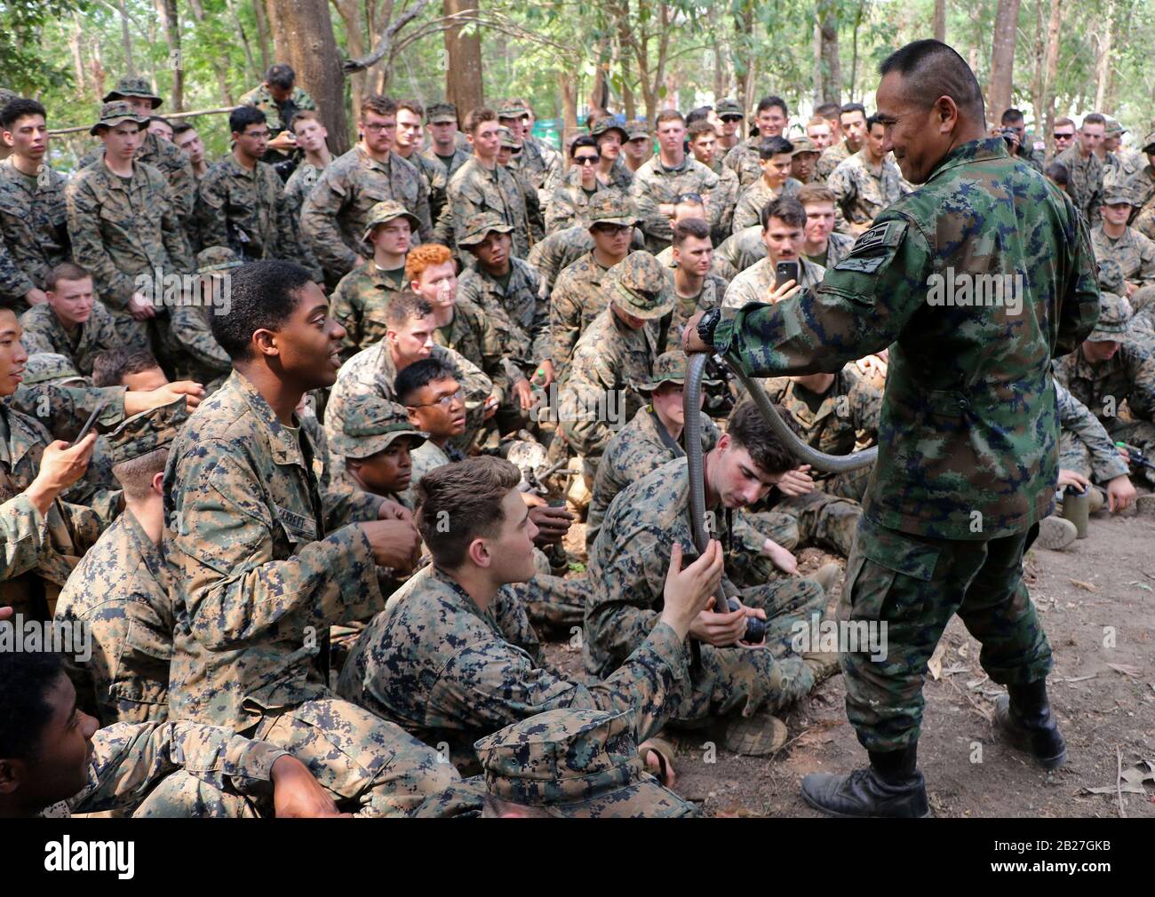 Chanthaburi, Thailand. 1st Mar, 2020. US Marines take a jungle survival training as part of the military exercise Cobra Gold 2020 at a Navy base in Chanthaburi province. March 01, 2020. The 39th annual Cobra Gold military exercise is an event held between the Thai and US armed forces every year. It's the largest Asia-Pacific military exercise held each year, and is among the largest multinational military exercises in which the US participates. Credit: Urdee Image/ZUMA Wire/Alamy Live News Stock Photo