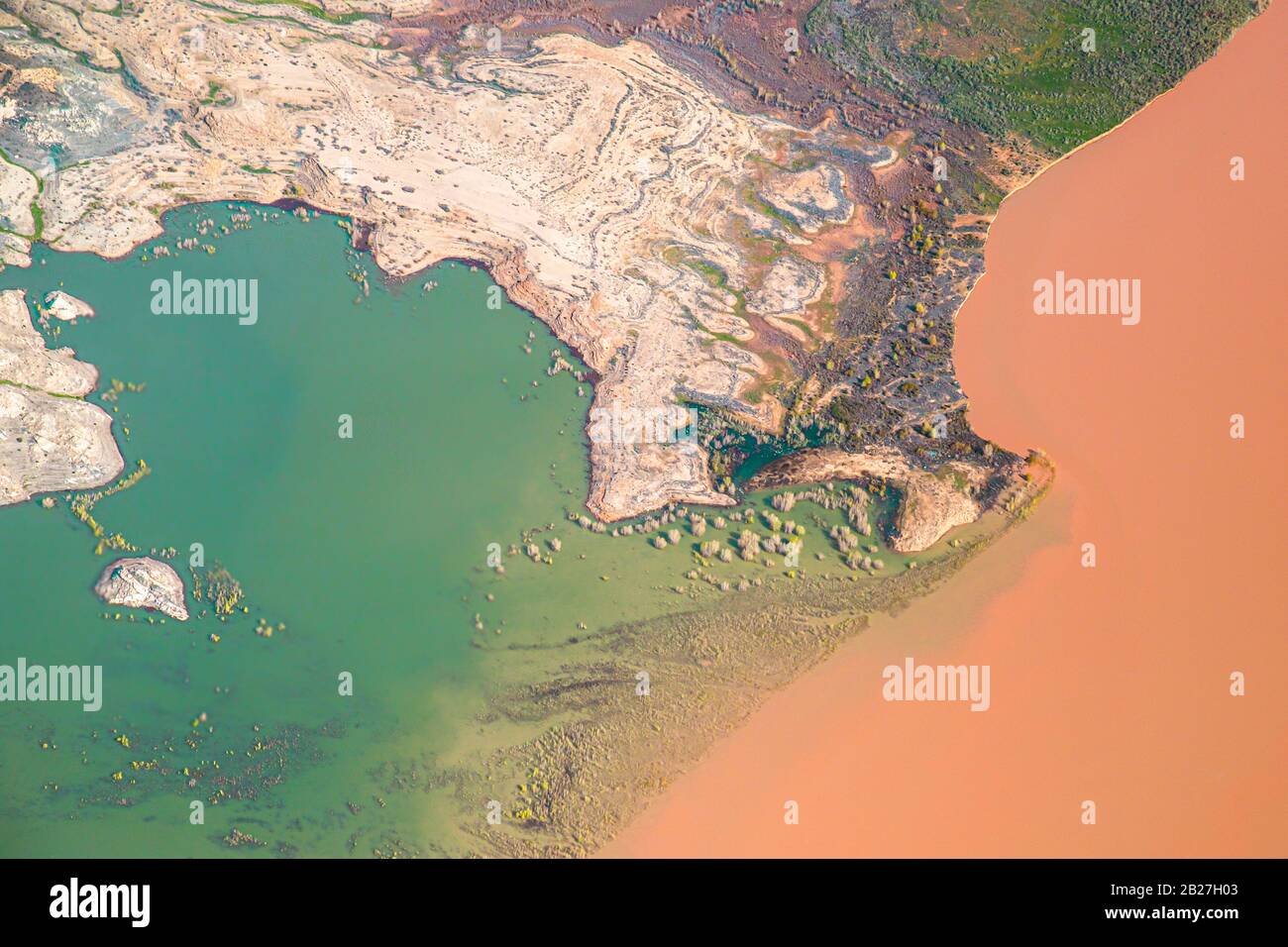 Aerial Photography of landforms over Arizona with Colorado River in