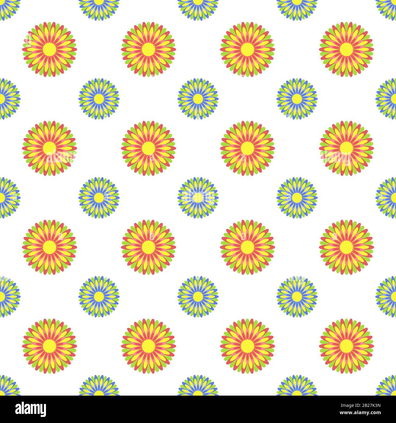 Colorful seamless pattern of abstract flowers on a white background. Simple flat vector illustration. For the design of paper wallpaper, fabric, wrapp Stock Vector