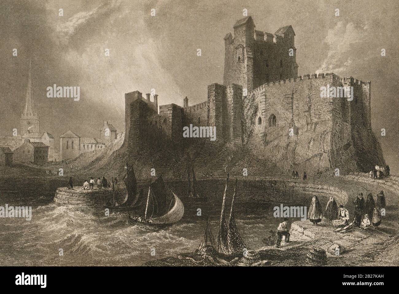 Carrickfergus castle in the 19th century, County Antrim, Northern Ireland Stock Photo
