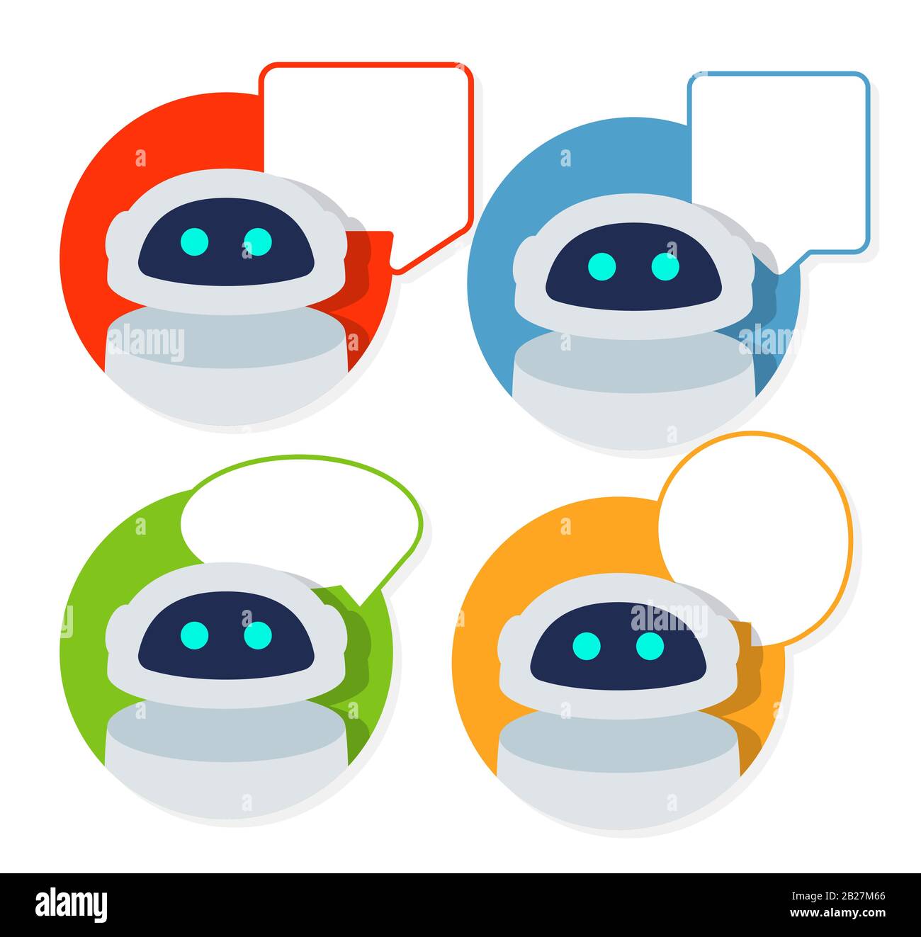 Chat robot and speak bubble.Vector flat cartoon icon illustration Stock Vector