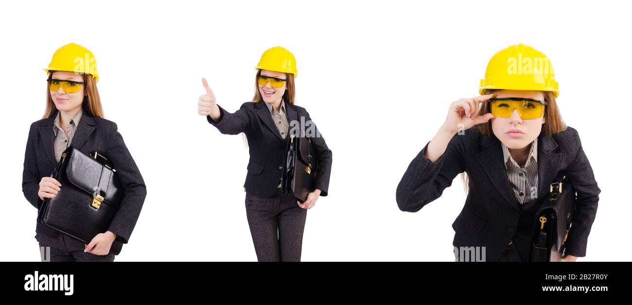 The woman construction worker isolated on white Stock Photo - Alamy