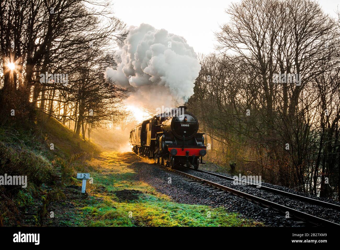 Steam train at dawn Stock Photo