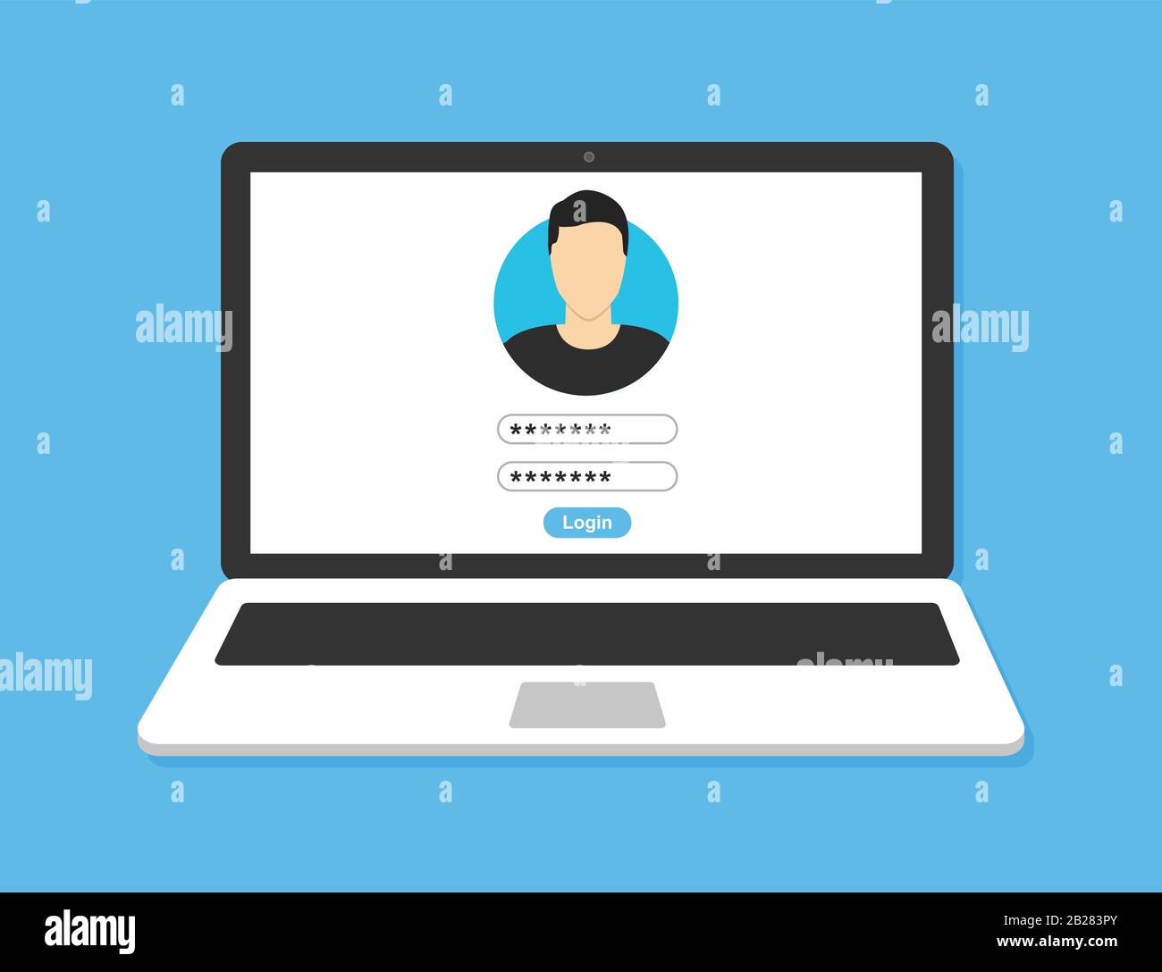 Laptop with login form page on screen. Vector illustration Stock Vector
