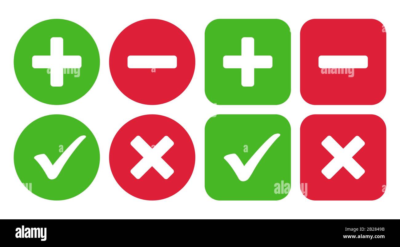 Checkmark icon and plus and minus icon. Vector illustration Stock Vector  Image & Art - Alamy