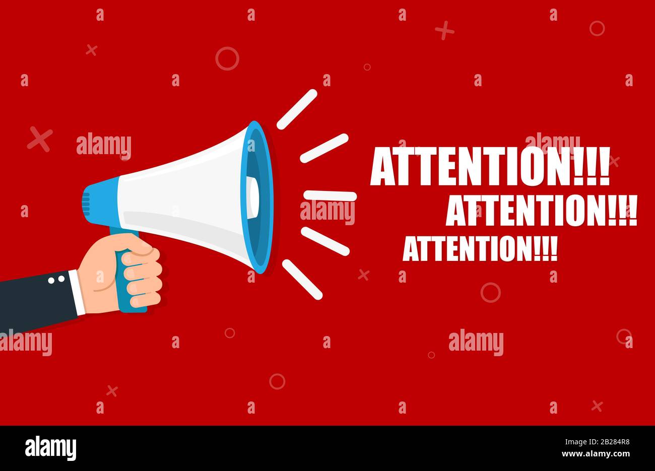 Hand holding megaphone - Attention. Vector flat Stock Vector