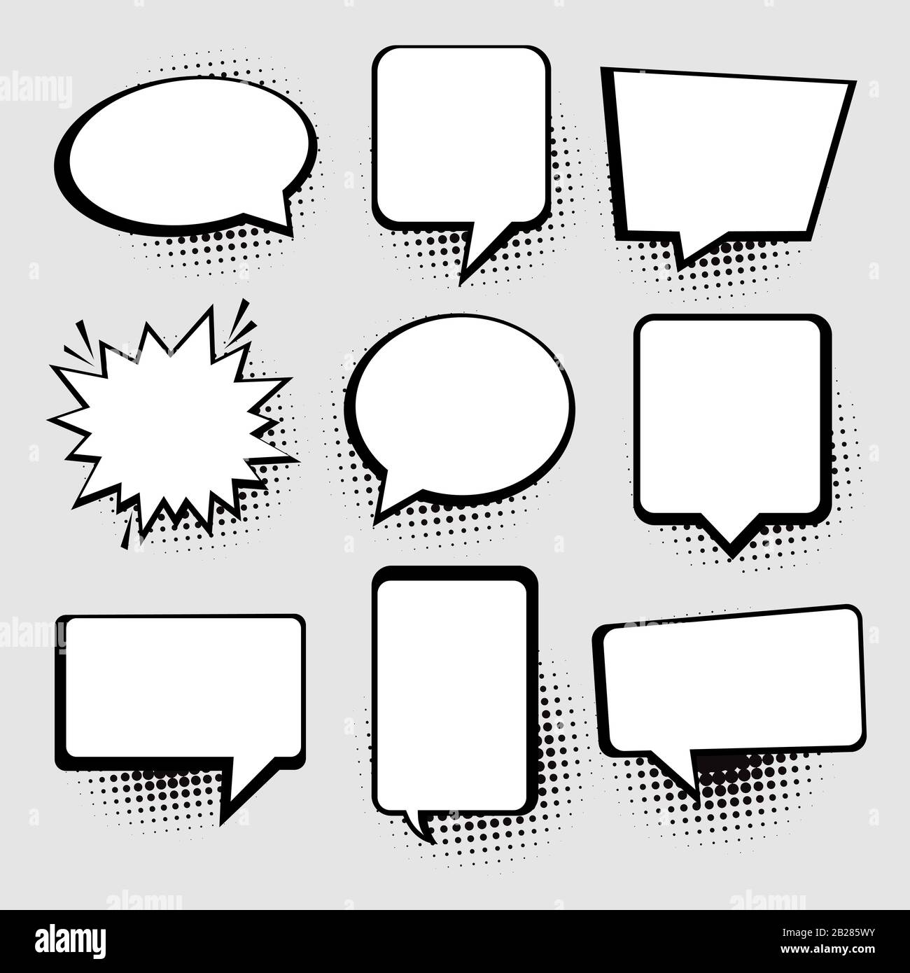 Speech or thought bubbles. Retro empty comic speech bubbles set 9 in 1. Vector icon Stock Vector