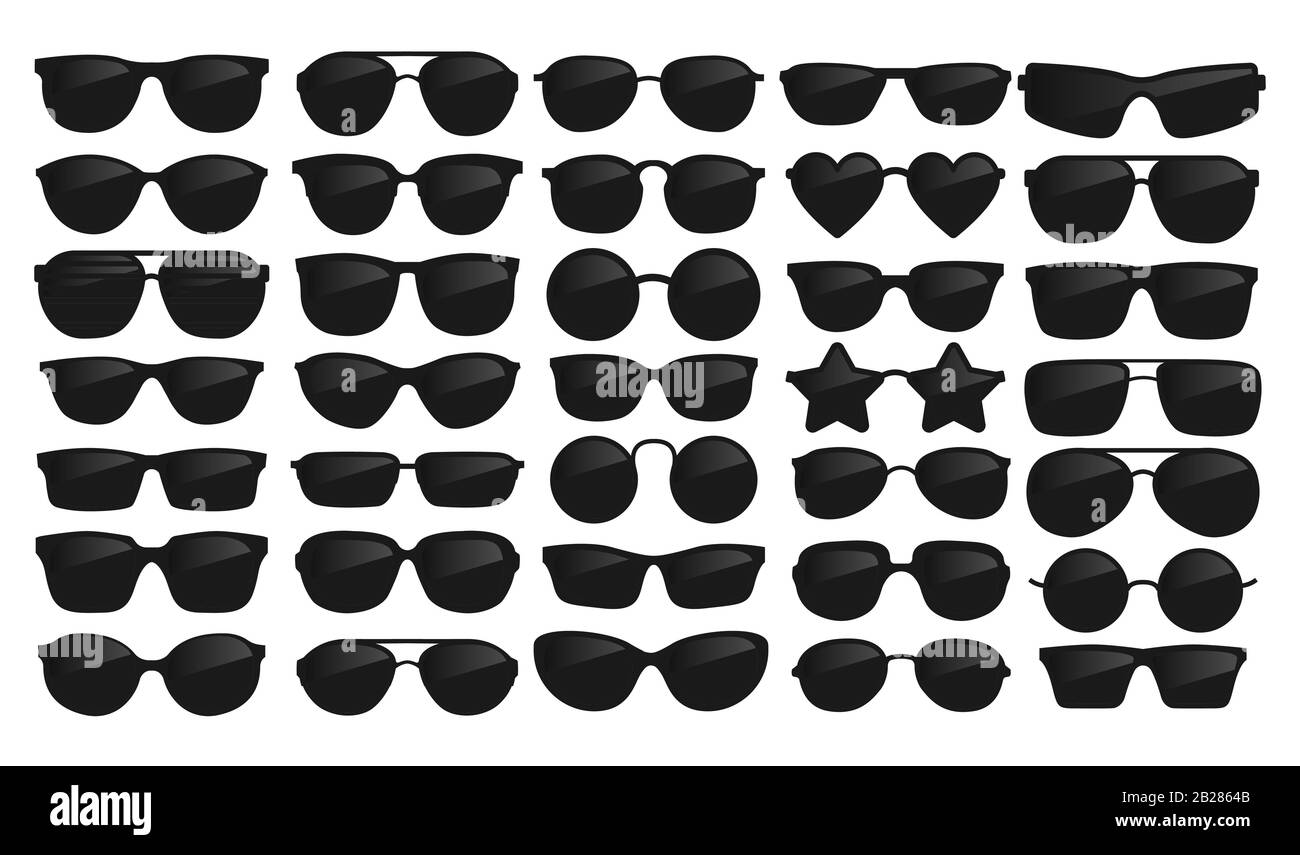 Many types of glasses. Fashion collection set glasses isolated. Vector