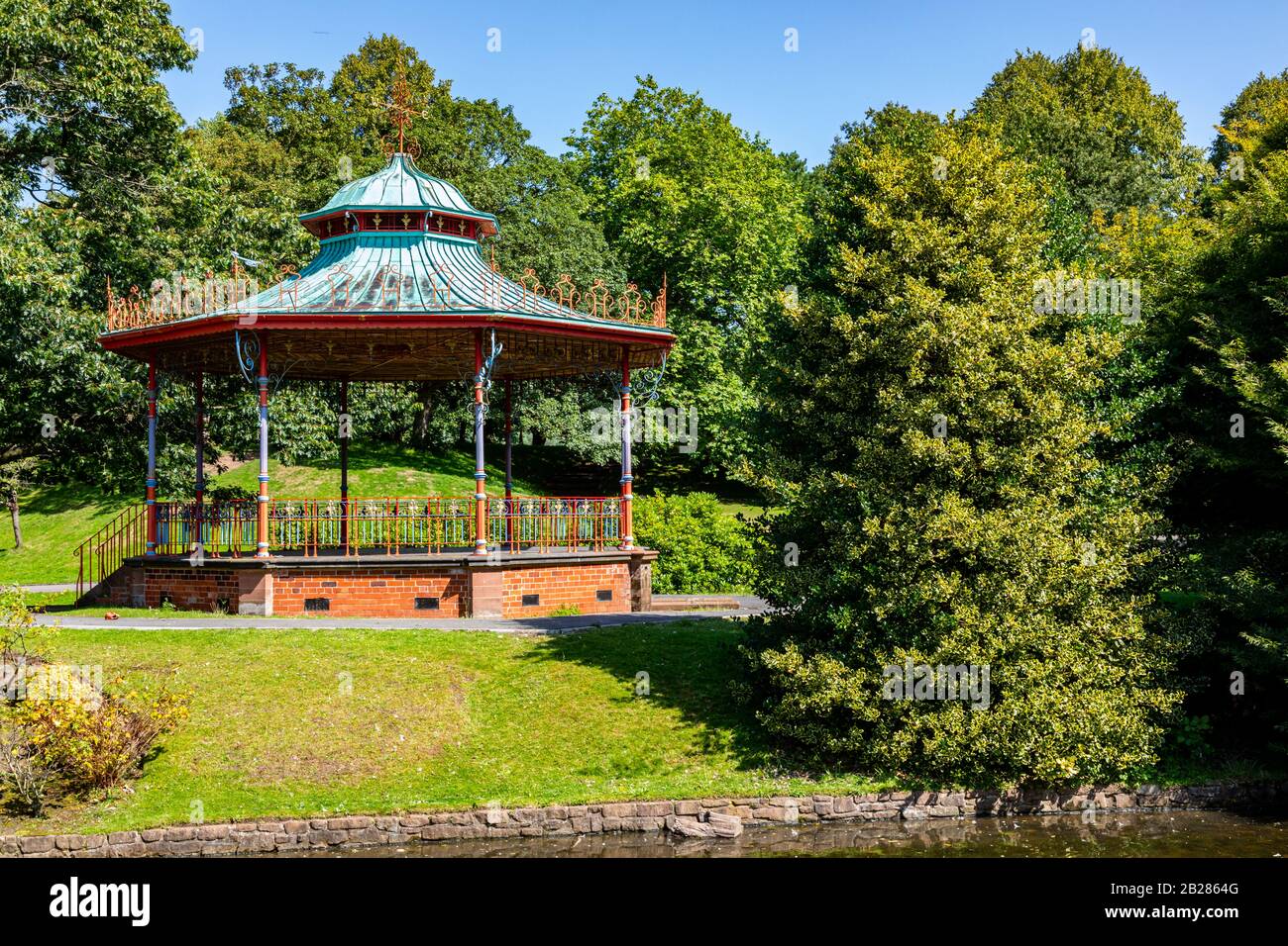 multicoloured bandstand at Sefton Park in Liverpool August 2019 Stock Photo