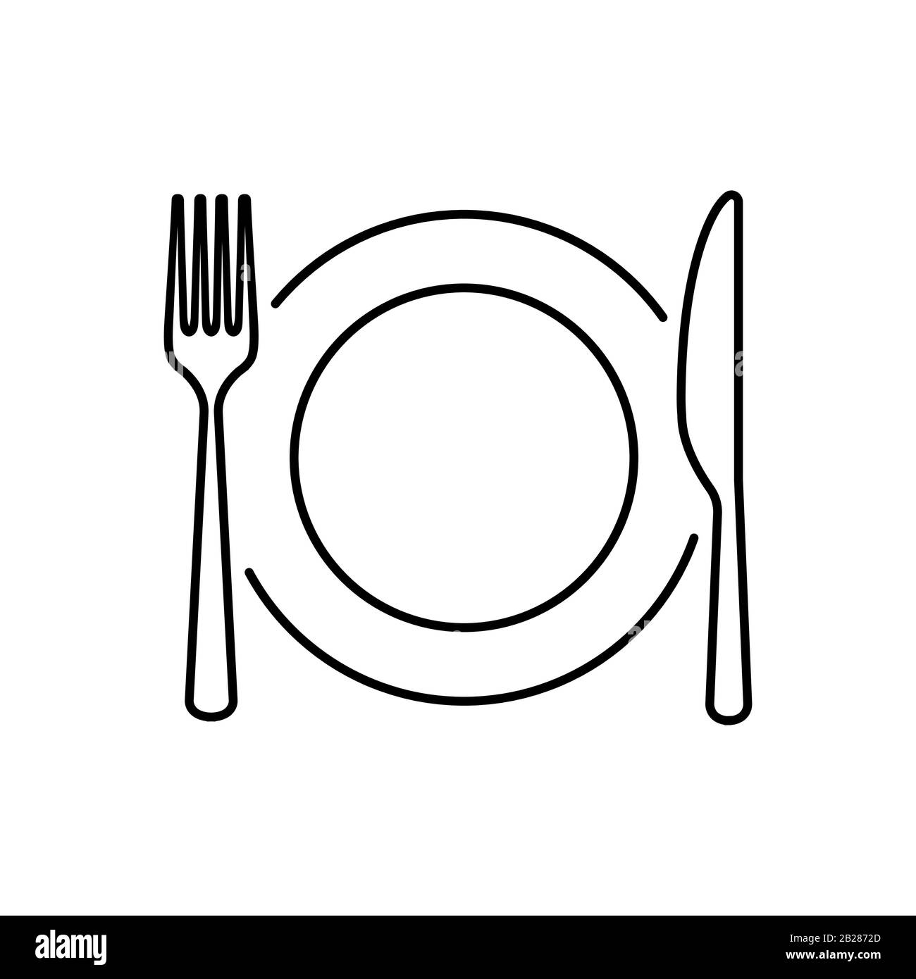Plate, knife, spoon and fork line icon. Vector illustration Stock Vector