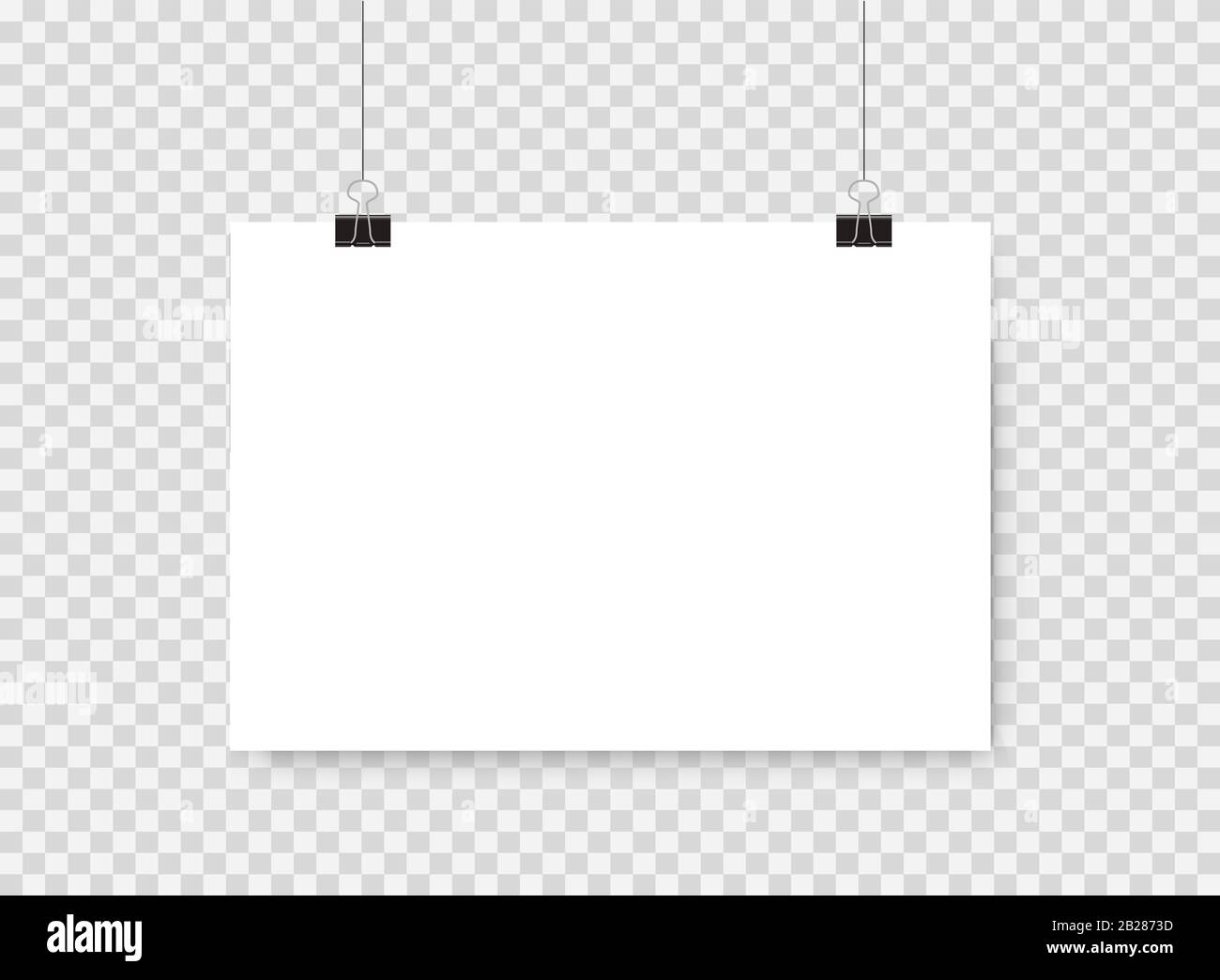White poster hanging. Mock up empty paper blank Stock Vector