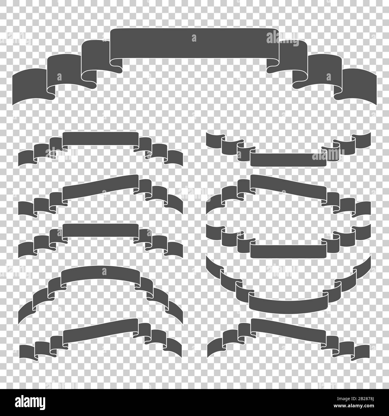 Set of black silhouettes of ribbons of banners. With space for text. A ...