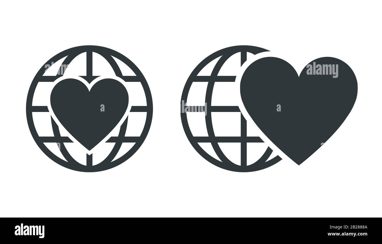 Globe with heart icon. Vector illustration Stock Vector