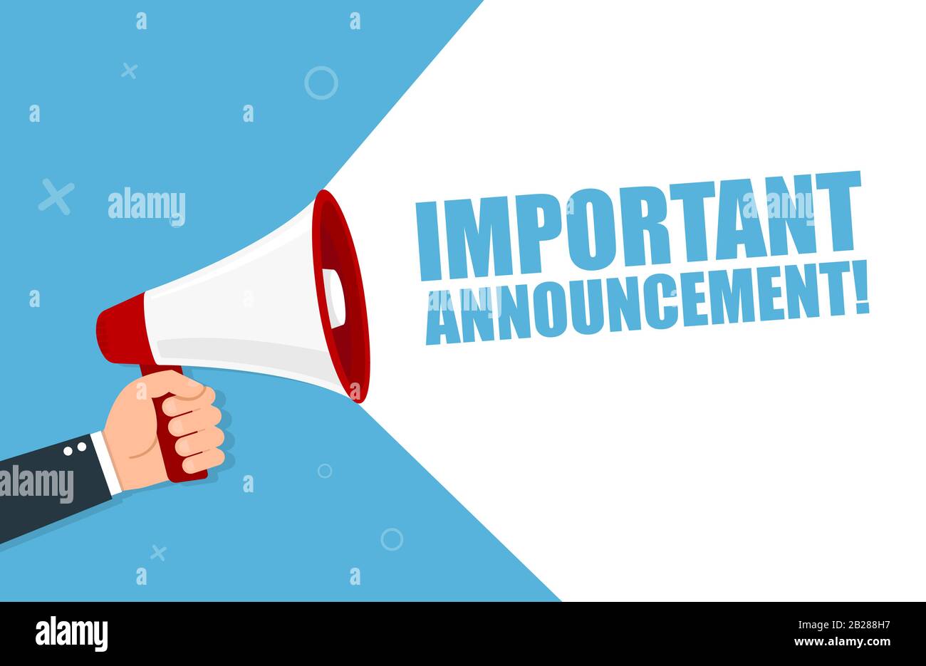 Hand holding megaphone with Important Announcement. Vector flat Stock Vector
