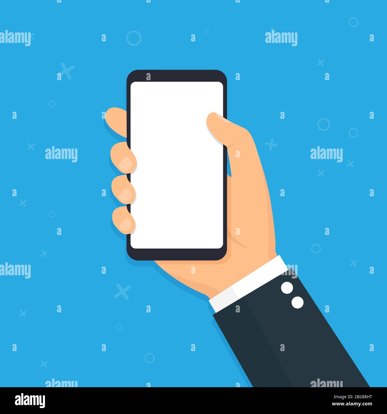 Hand holding smart phone. Flat design icon. Vector illustration Stock Vector