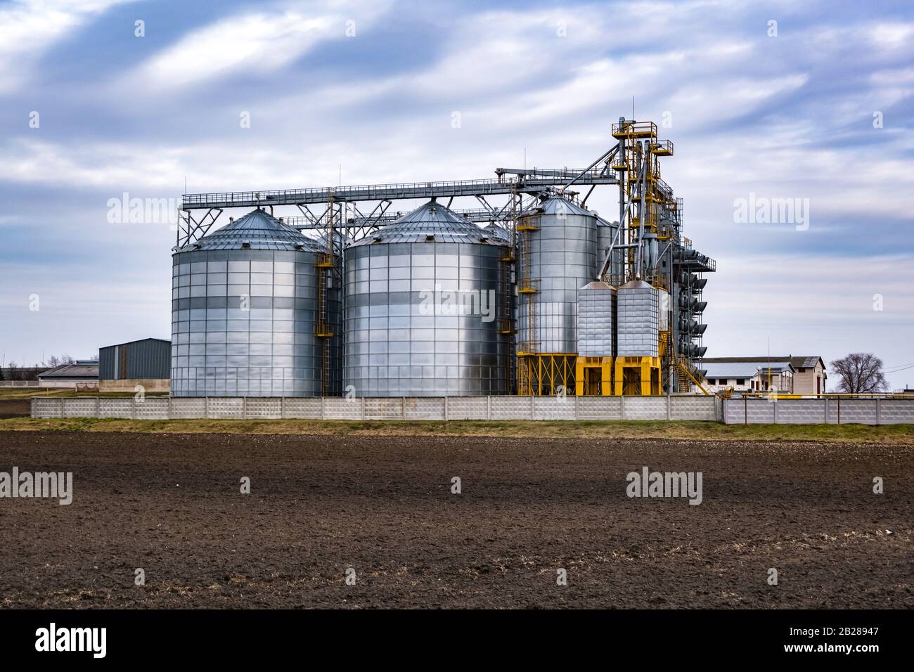 Granary elevator. agroprocessing and manufacturing plant for processing and silver silos for