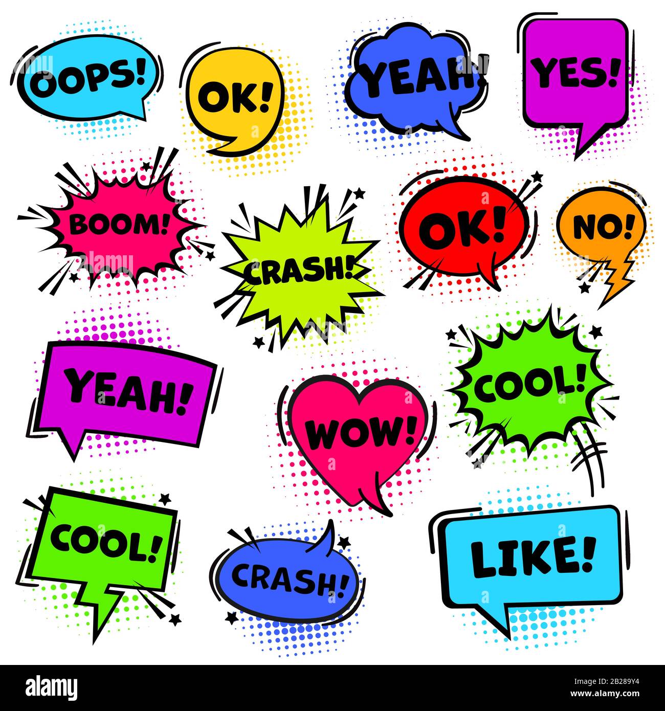 Set comic colorful book text speech bubble in pop art style. Vector ...