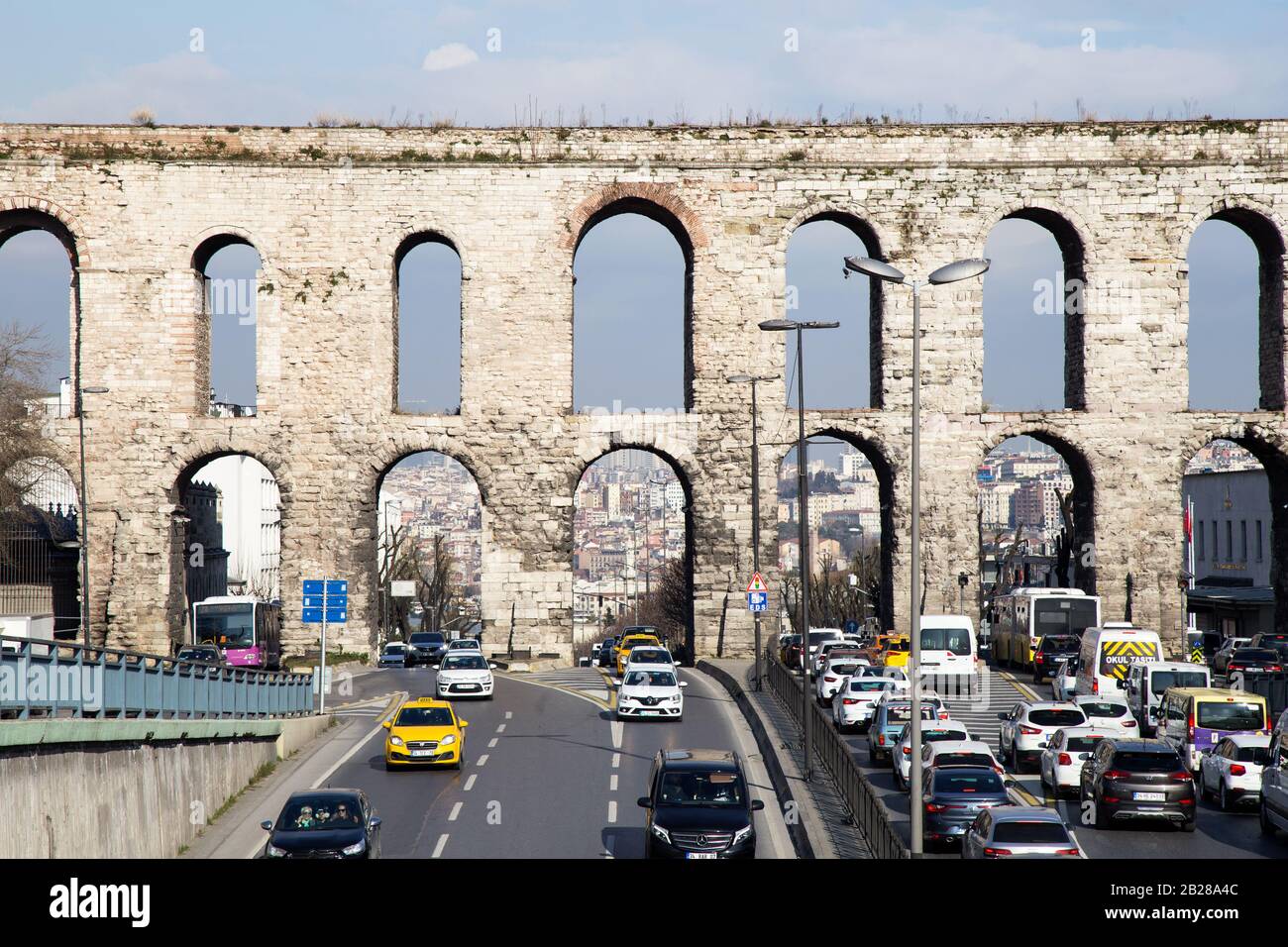Istanbul, Turkey - 01/19/2019: Valens Aqueduct, located in the old part of Istanbul (Constantinople) on the boulevard of Ataturk. The aqueduct is one Stock Photo