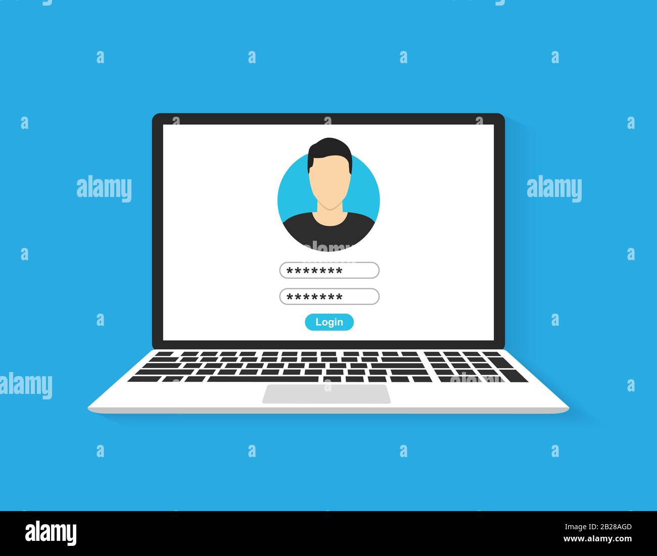 Laptop with login form page on screen. Vector illustration Stock Vector