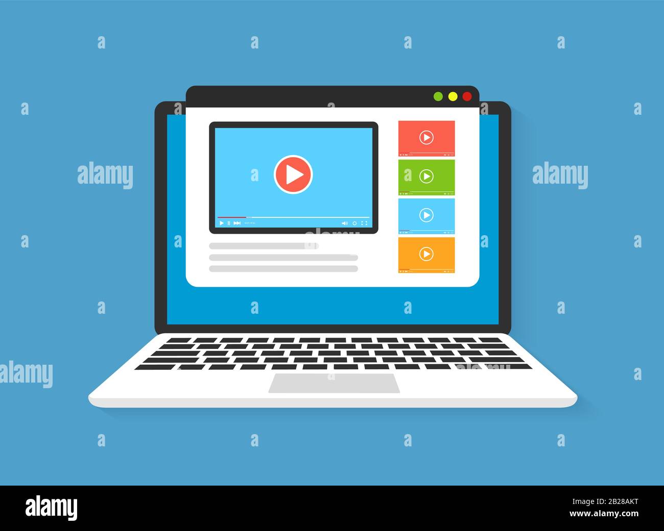 Laptop with video player. Vector illustration. Stock Vector