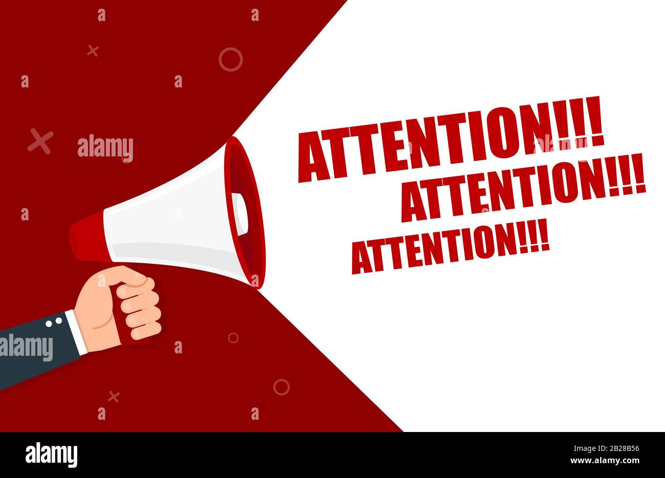 Hand holding megaphone - Attention. Vector flat Stock Vector