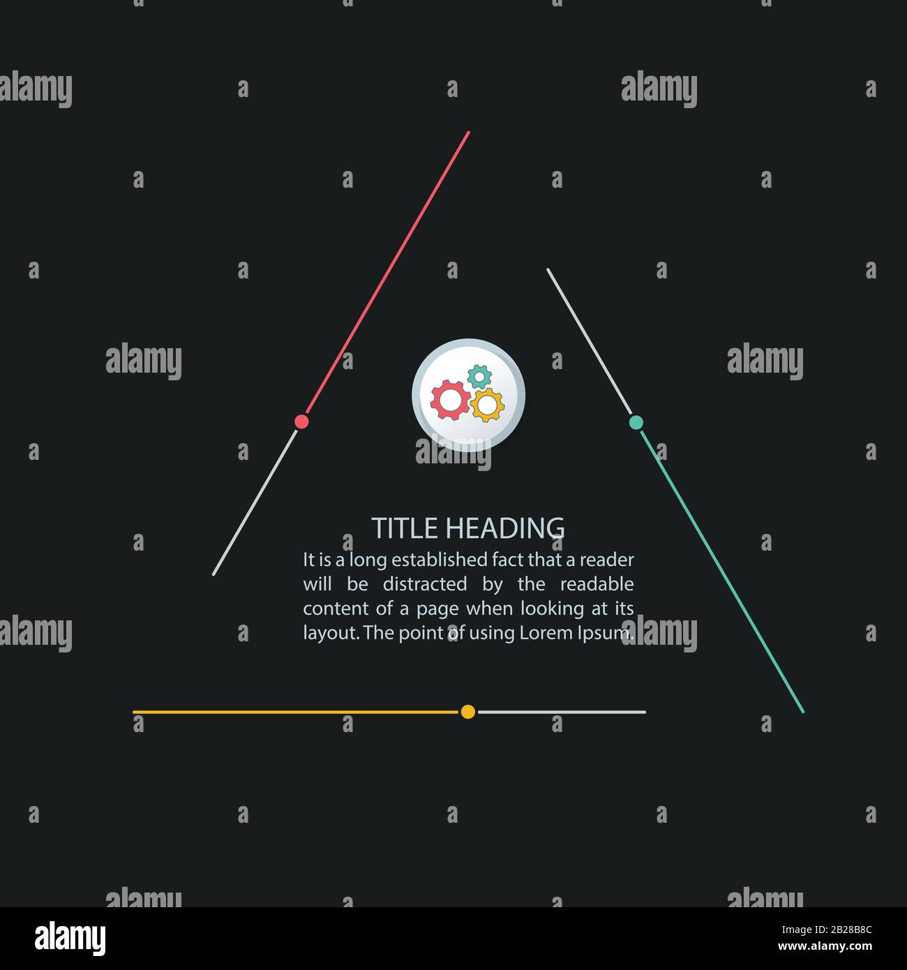Triangular three step process, multicolor infographics template for corporate business presentations Stock Vector