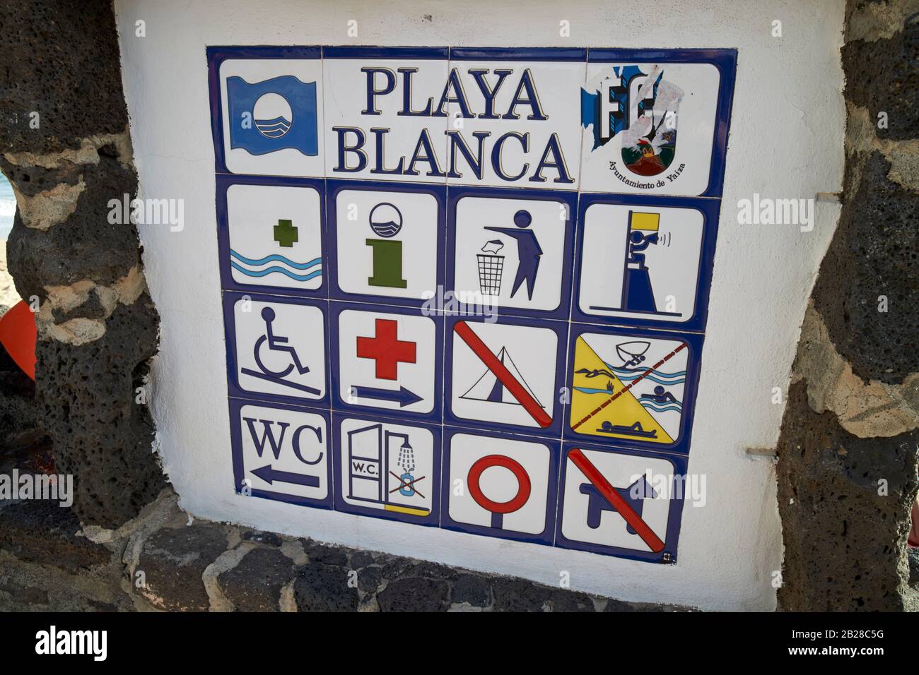 playa blanca sign in Lanzarote canary islands spain Stock Photo